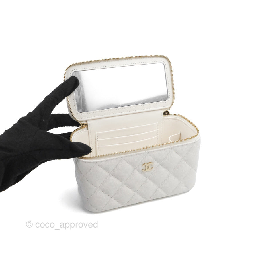 Chanel Classic Vanity with Chain White Caviar Gold Hardware