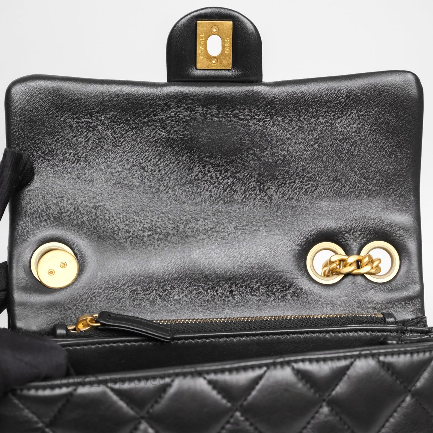 Chanel Small All Slide Adjustable Chain Flap Bag Black Lambskin Aged Gold Hardware 22K
