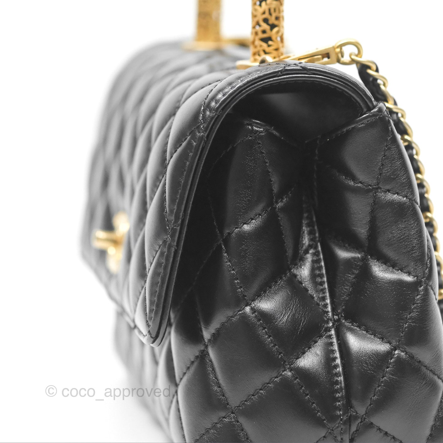 Chanel Small Coco Handle Quilted Black Calfskin Aged Gold Hardware