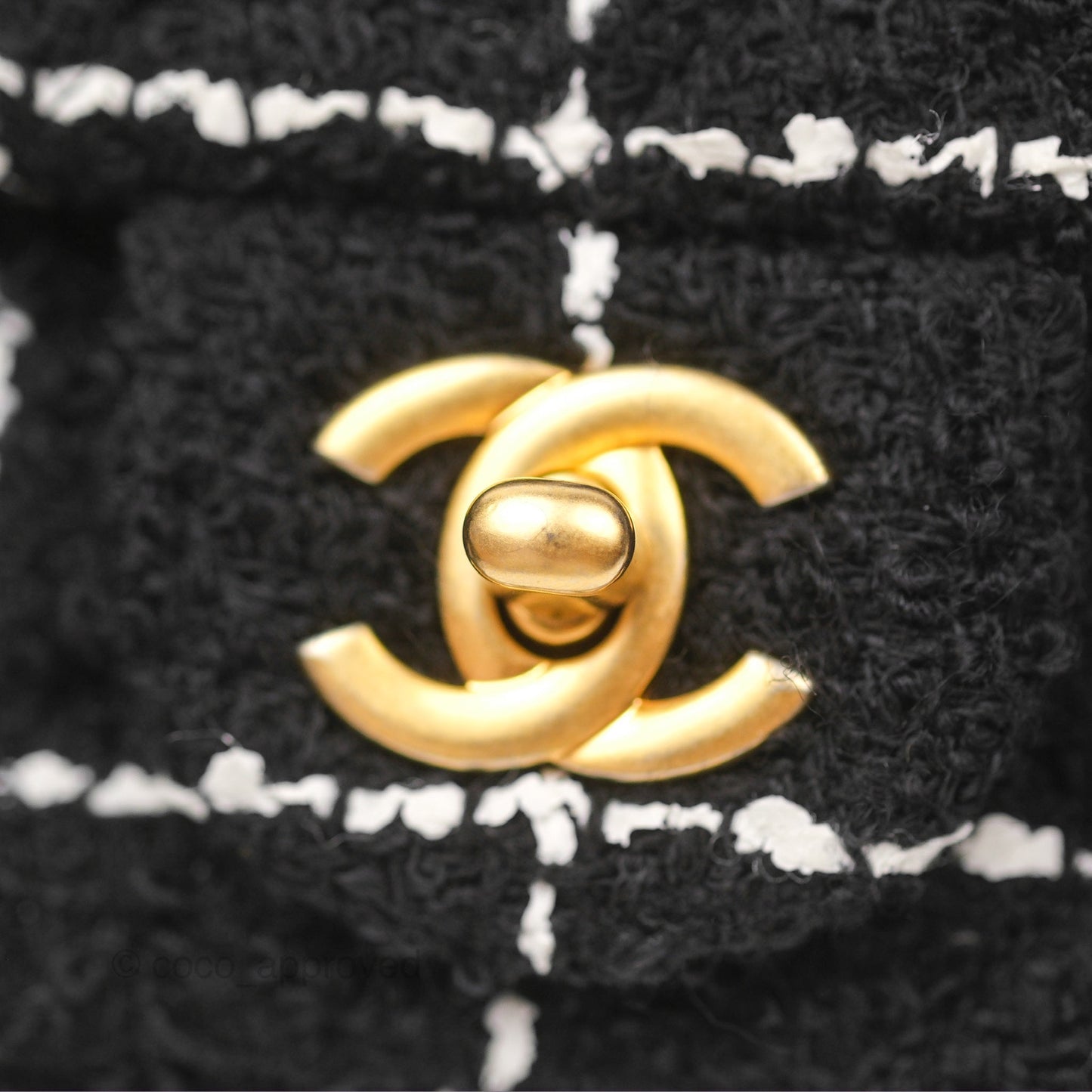 Chanel Mini Rectangular Pearl Crush Tweed Black White Grid Aged Gold Hardware