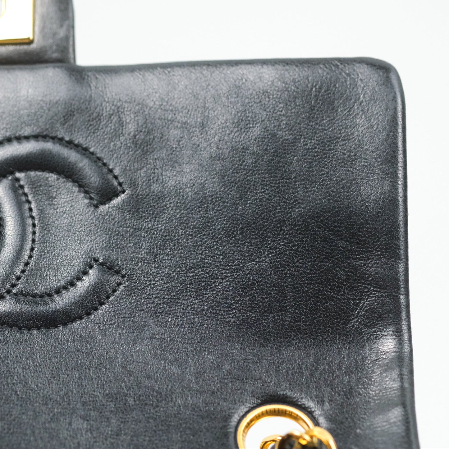 Chanel Vintage Square Flap Bag Black Lambskin 24K Gold Hardware