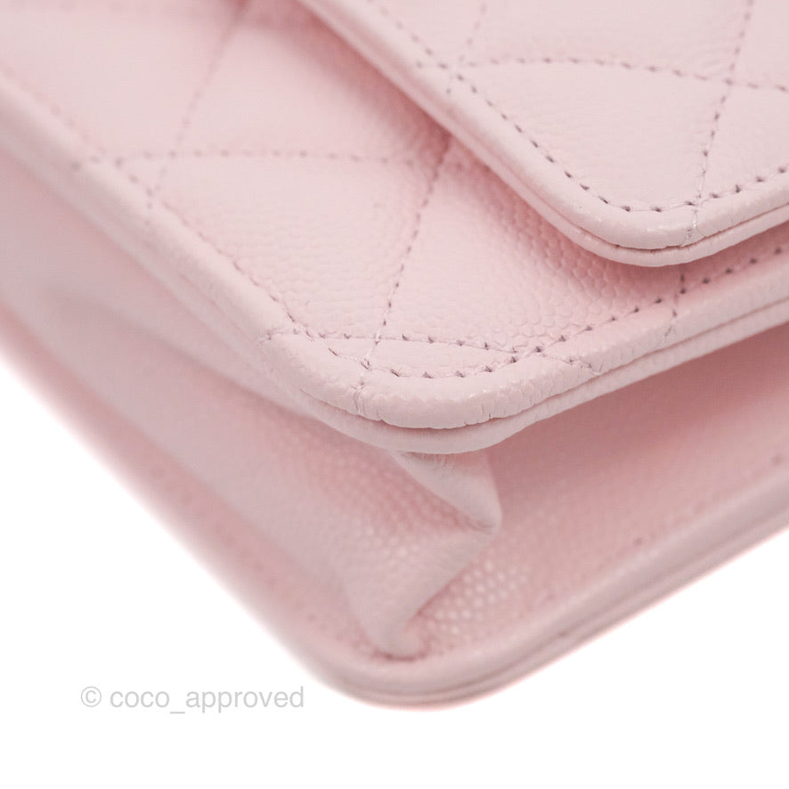 Chanel Quilted Classic Wallet on Chain WOC Pink Caviar Gold Hardware