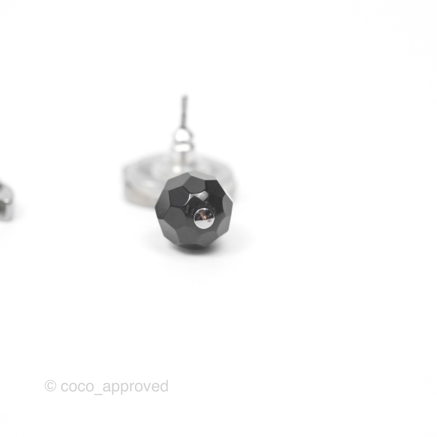 Chanel CC Black Bead Drop Earrings Dark Silver 10V