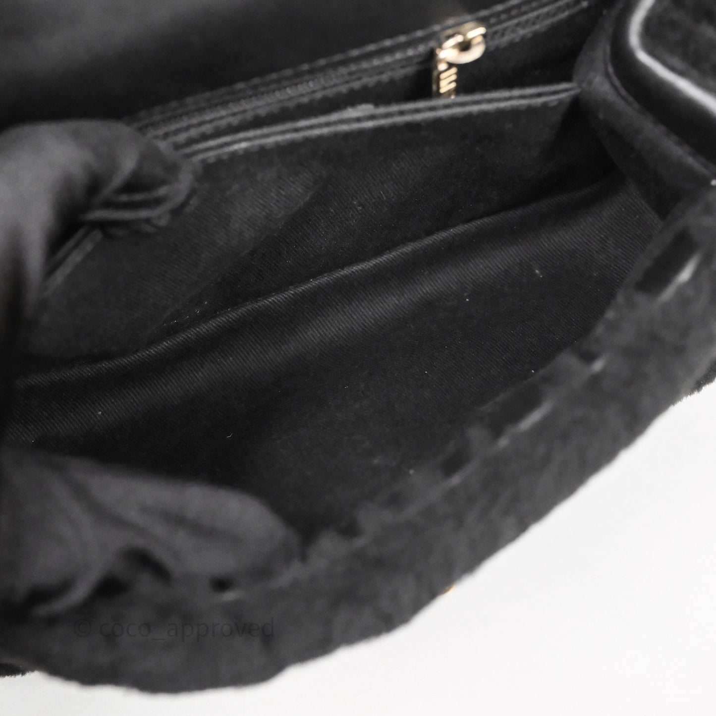 Chanel Small Coco Handle Shearling Black Gold Hardware