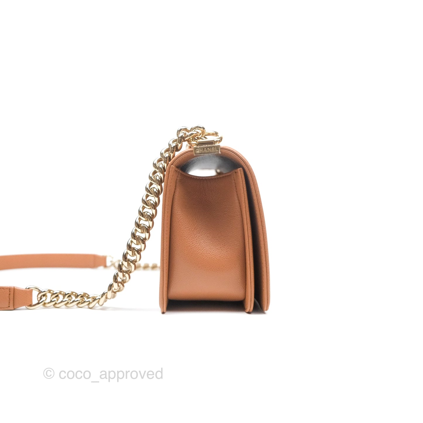 Chanel Quilted Medium Boy Dark Caramel Beige Caviar Gold Hardware