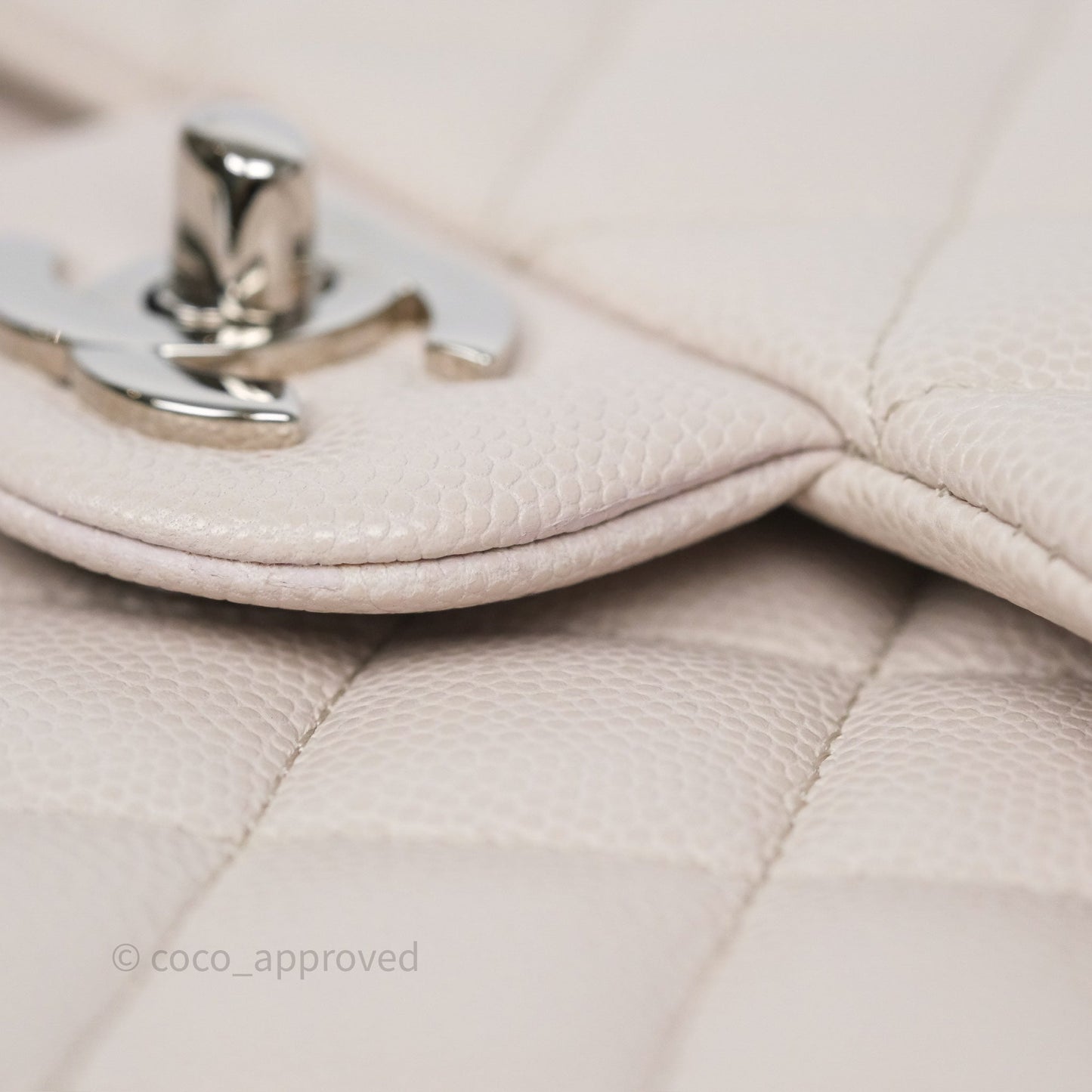 Chanel Classic M/L Medium Flap Quilted Stone Ivory Caviar Silver Hardware