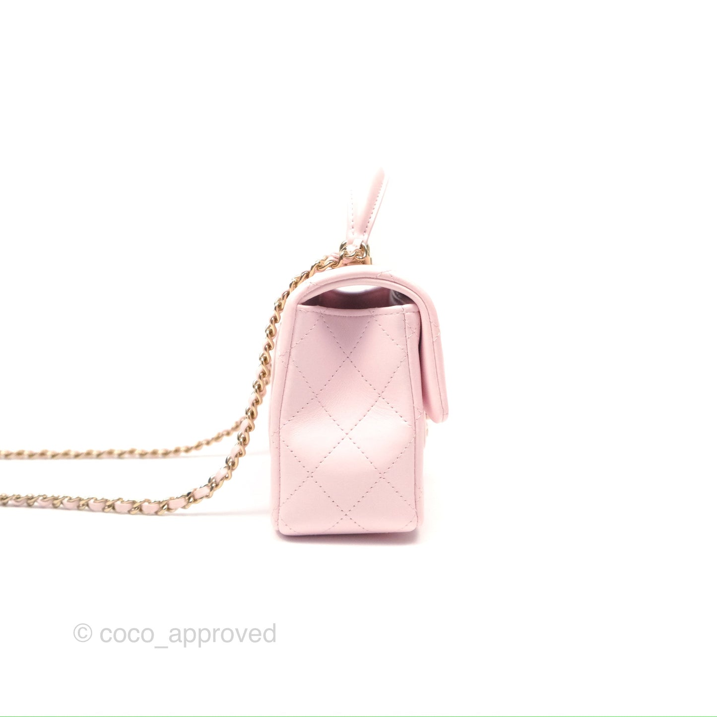 Chanel Top Handle Mini Rectangular Flap Bag Light Pink Lambskin Gold Hardware