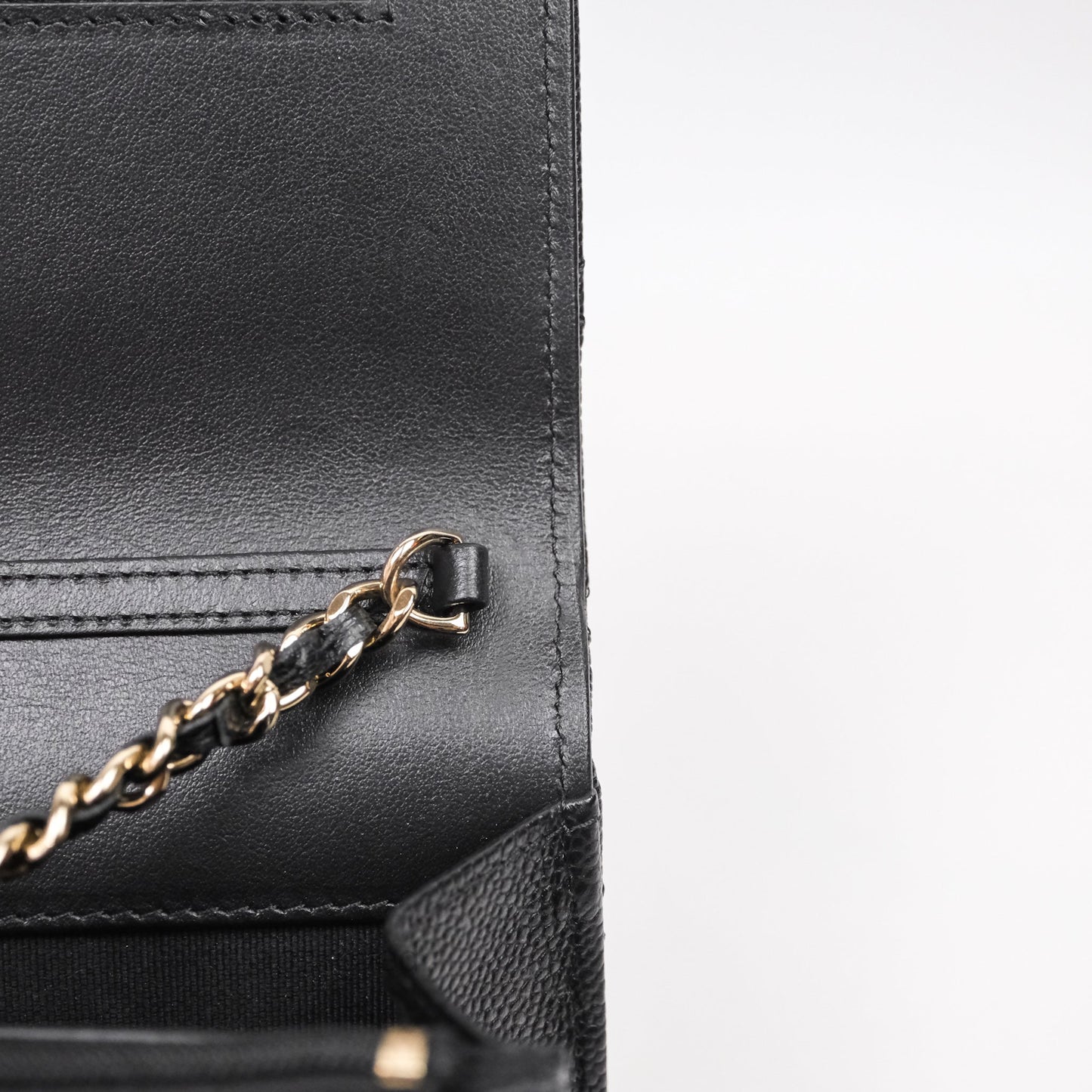 Chanel WOC With Ribbon Chain Black Caviar Gold Hardware