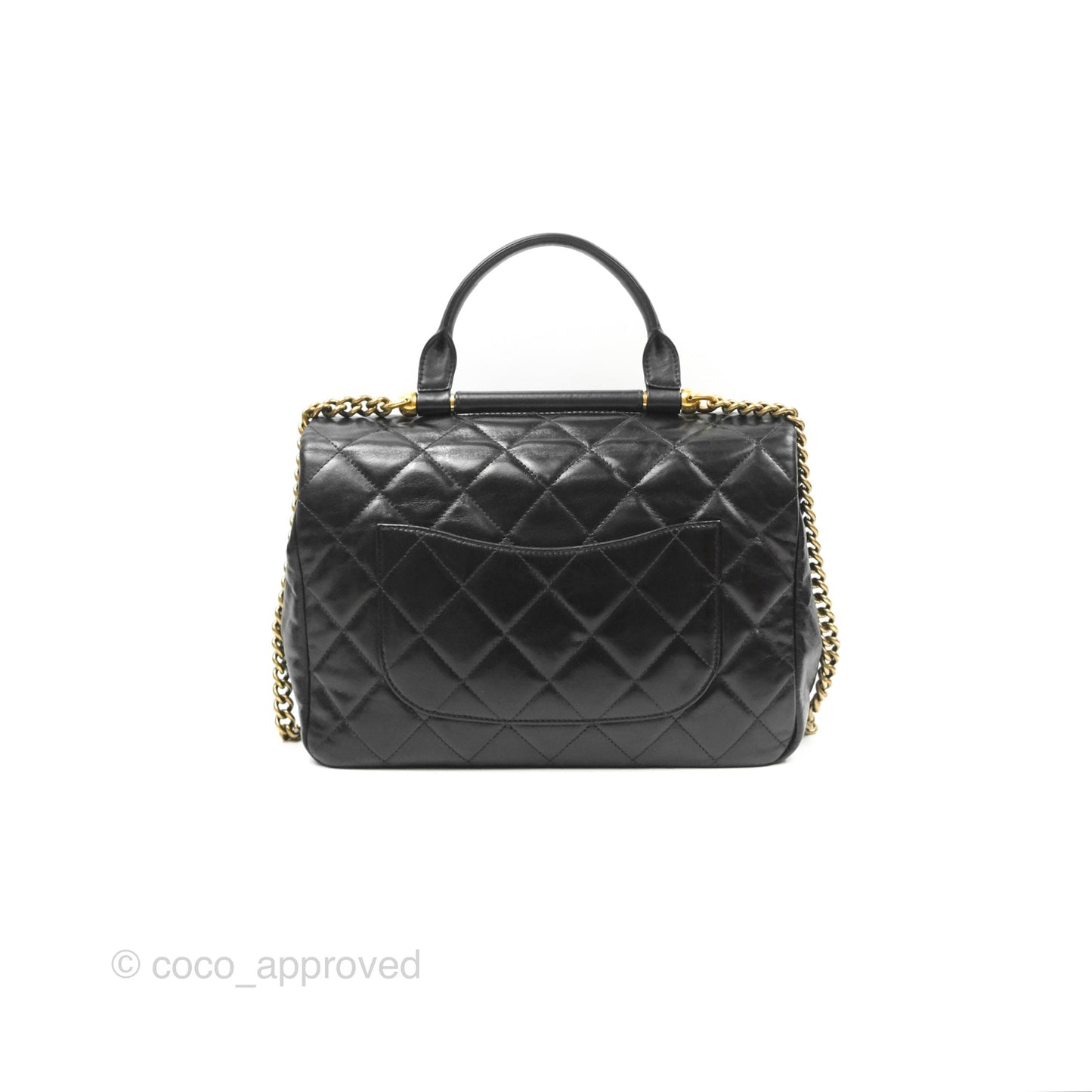 Chanel Gold Bar Top Handle Shoulder Bag Black Glazed Aged Calfskin Aged Gold Hardware