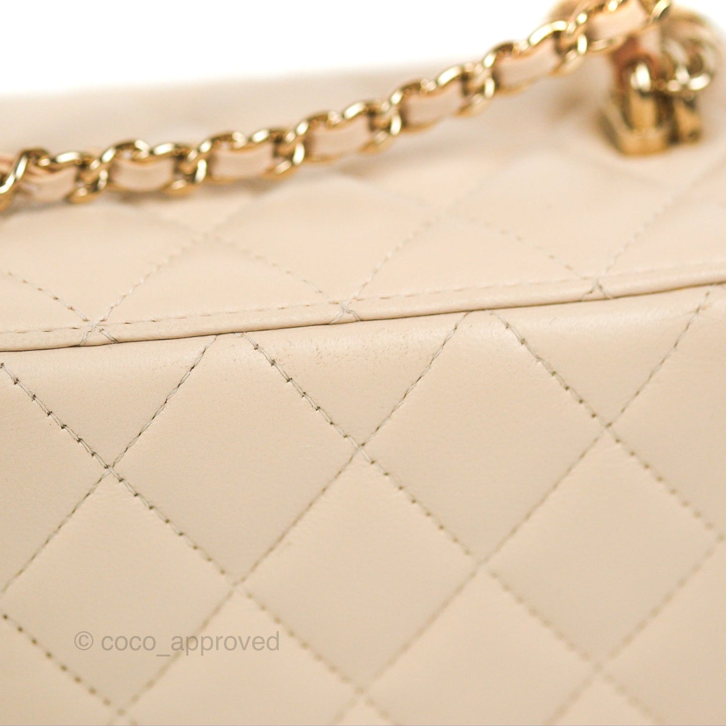 Chanel Vanity Rectangular Top Handle Ecru/Beige Lambskin Gold Hardware 23P