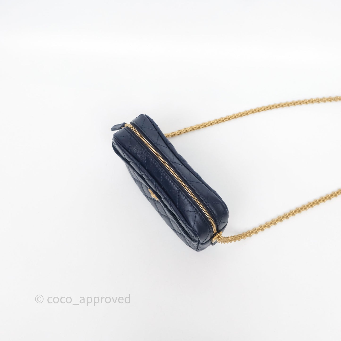 Chanel Quilted Mini Reissue Camera Case Navy Aged Calfskin Aged Gold Hardware