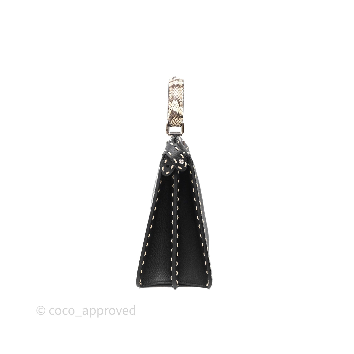 Fendi Peekaboo ISeeU Python Handle Handbag Black Calfskin Silver Hardware
