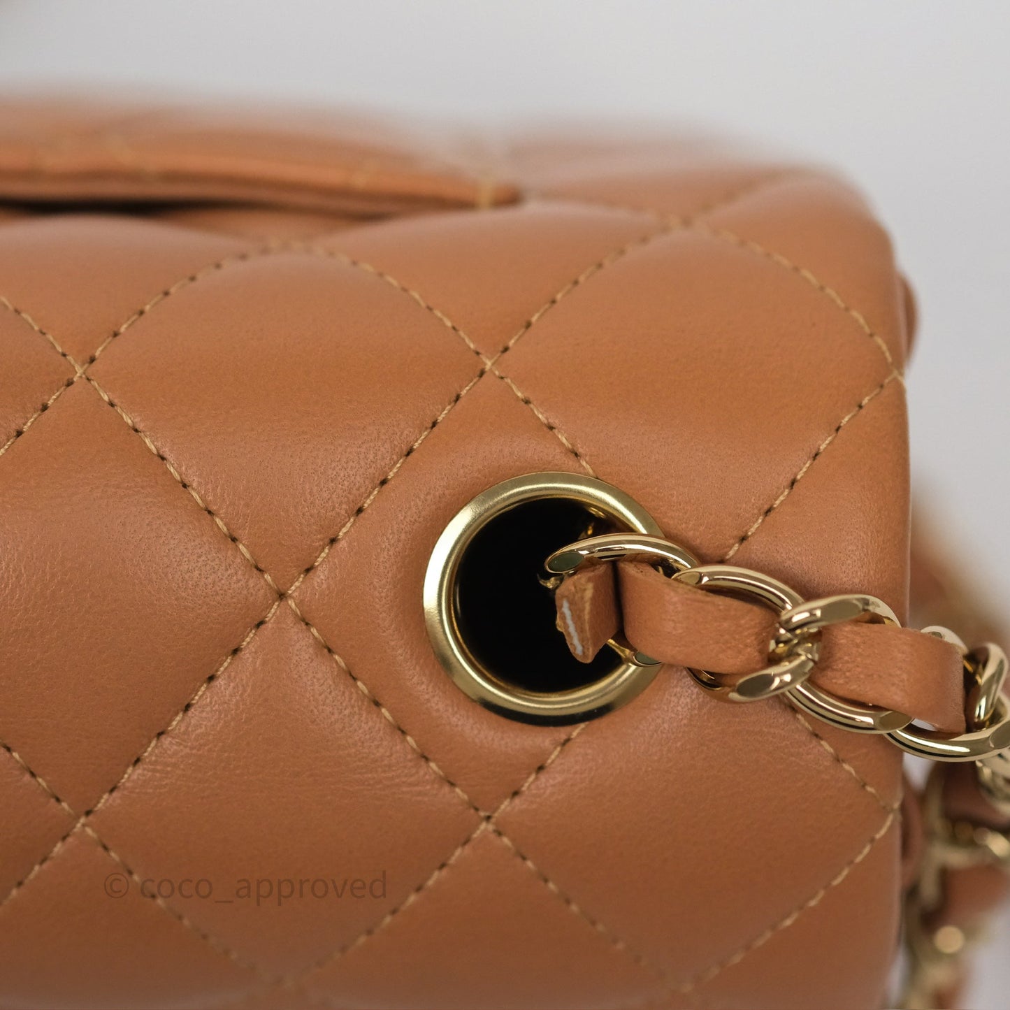 Chanel Mini Rectangular Flap Quilted Caramel Beige Lambskin Gold Hardware