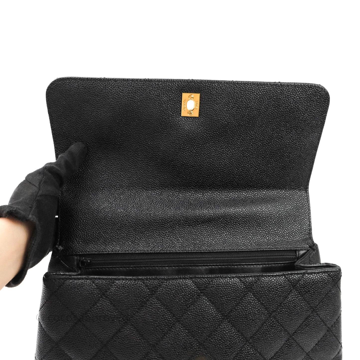 Chanel Kelly Quilted Flap Tote Black Caviar 24K Gold Hardware