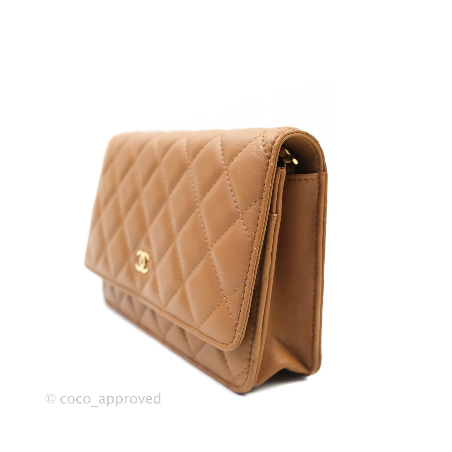 Chanel Quilted Wallet on Chain WOC Caramel Tan Lambskin Gold Hardware