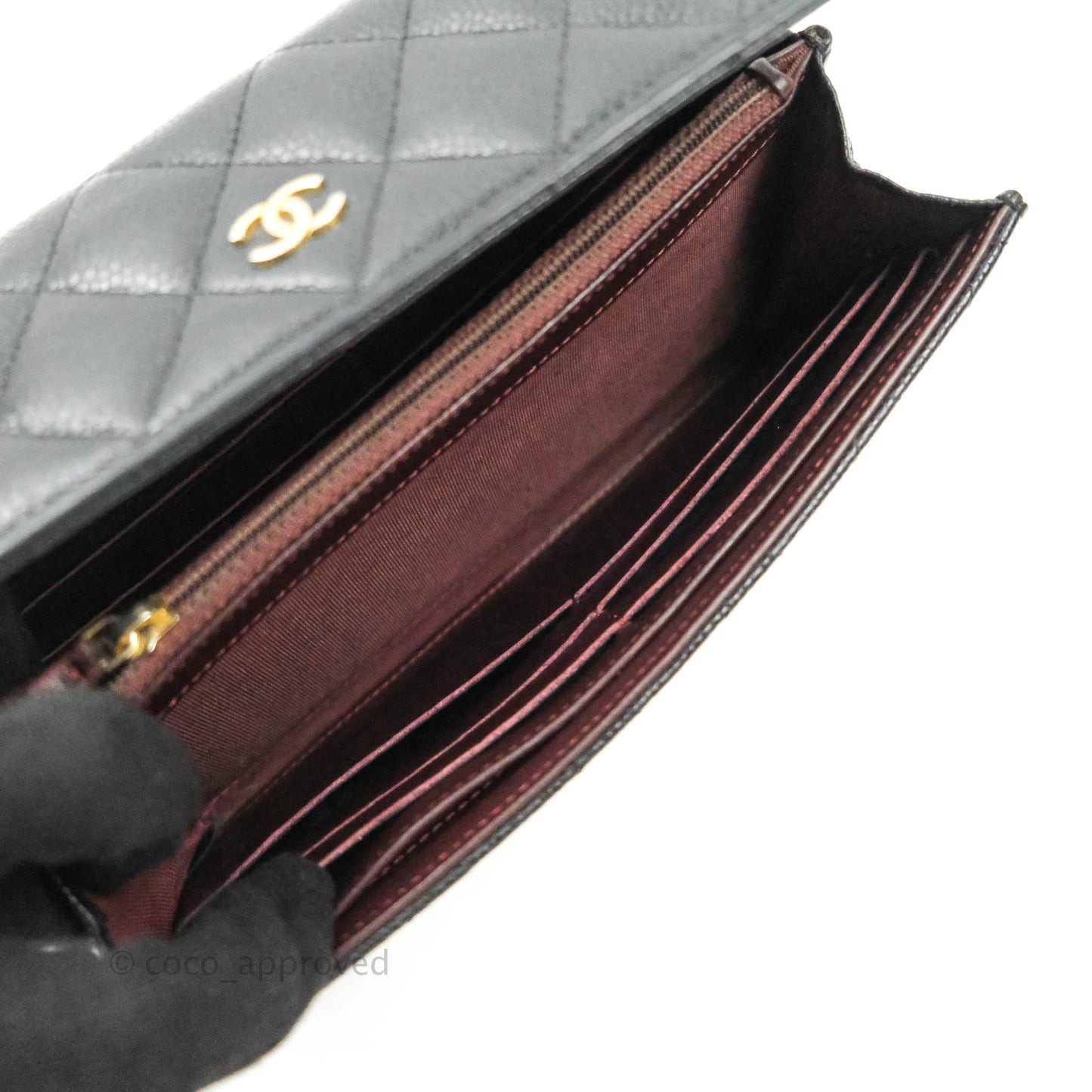 Chanel Quilted Long Wallet Black Caviar Gold Hardware