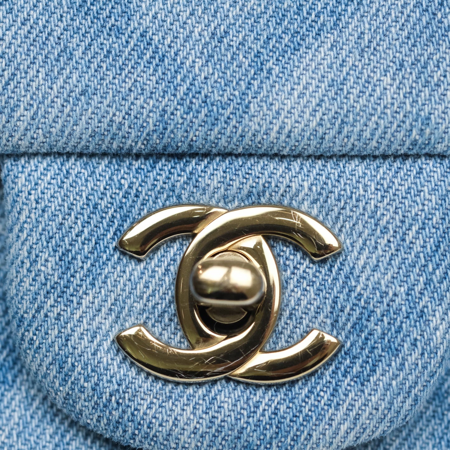 Chanel Small Double Flap Blue Printed Quilted Denim Gold Hardware