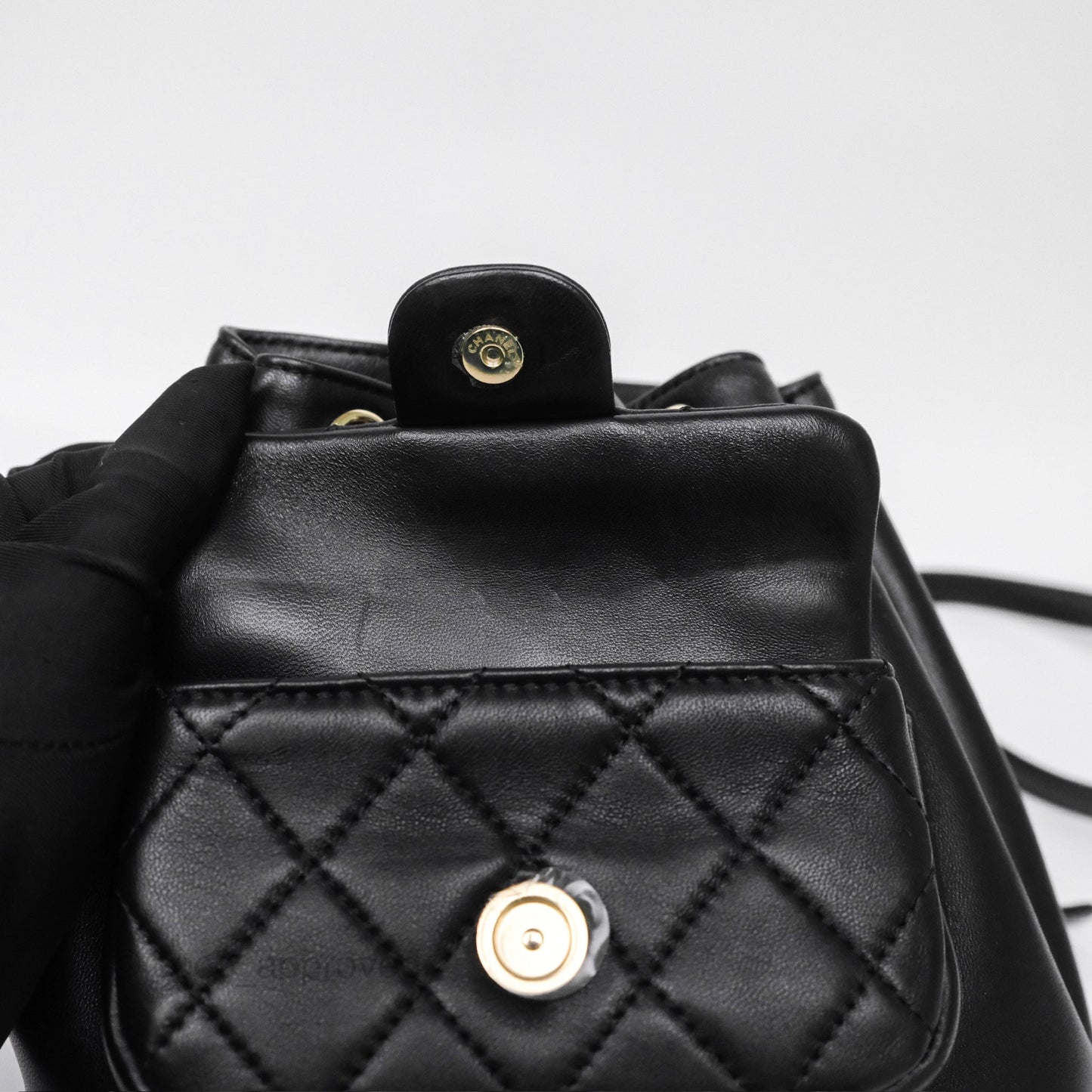 Chanel Small Duma Drawstring Backpack Black Lambskin Gold Hardware