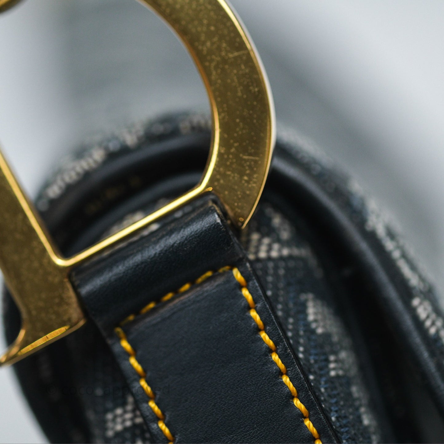 Christian Dior Vintage Saddle Bag Blue Oblique Jacquard Gold Hardware