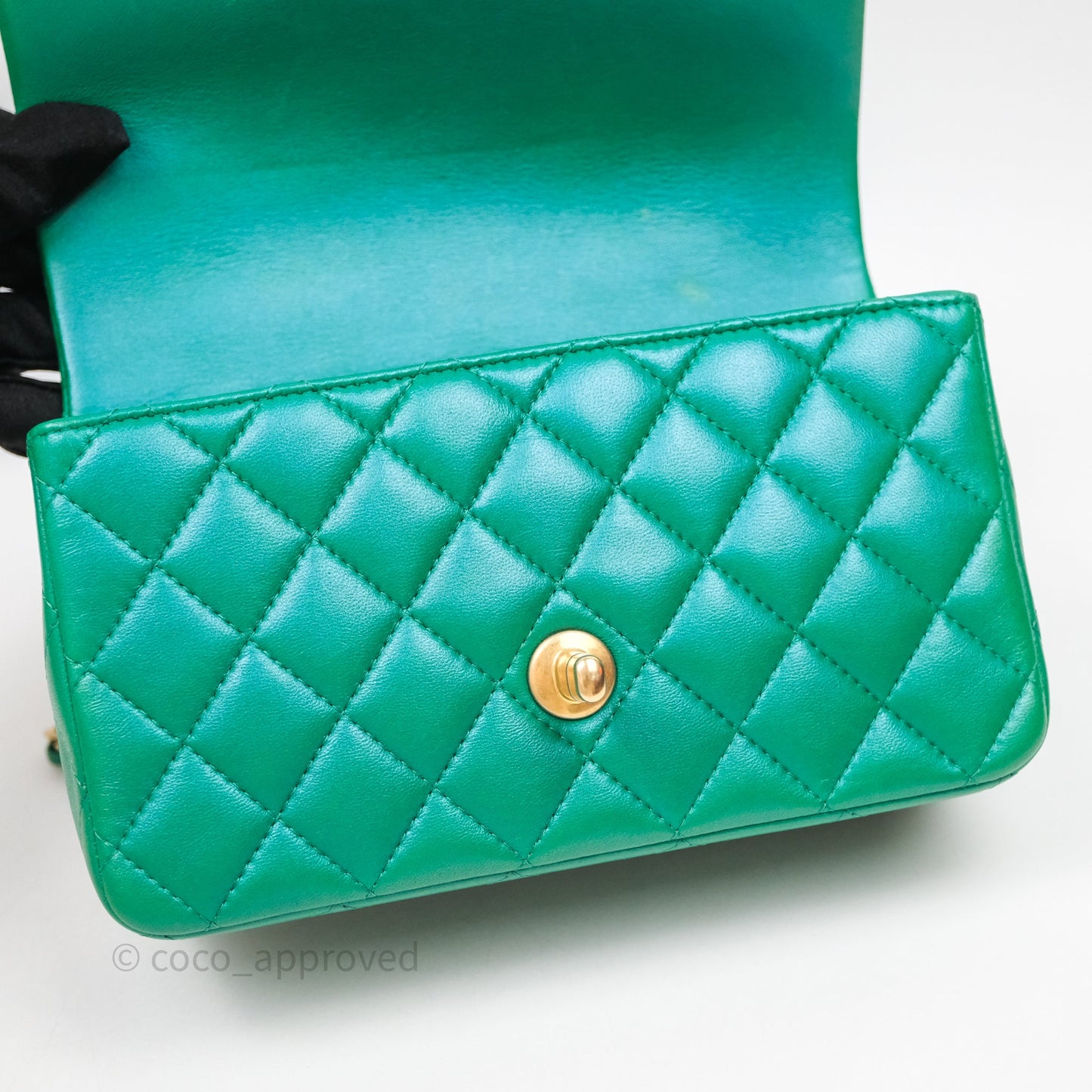 Chanel Top Handle Mini Rectangular Flap Bag Iridescent Green Lambskin Aged Gold Hardware