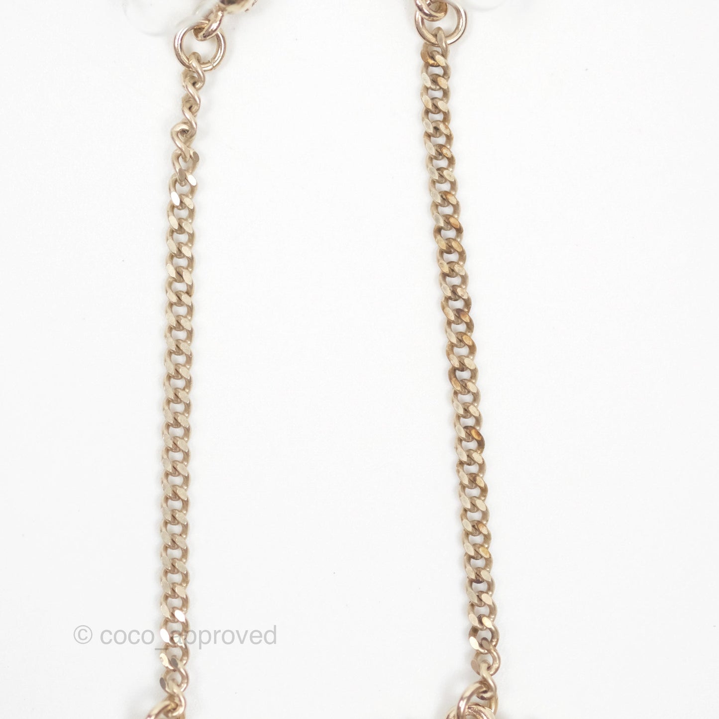 Chanel Crystal CC Long Drop Earrings Gold Tone 19A