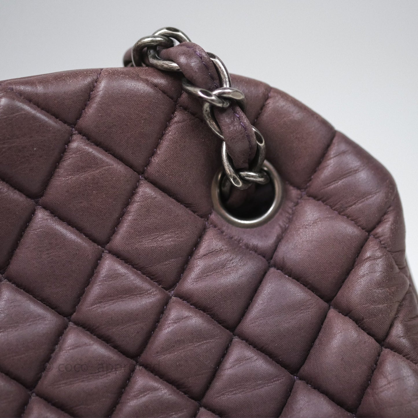 Chanel Large Mademoiselle Bowling Crumpled Calfskin Purple Ruthenium Hardware