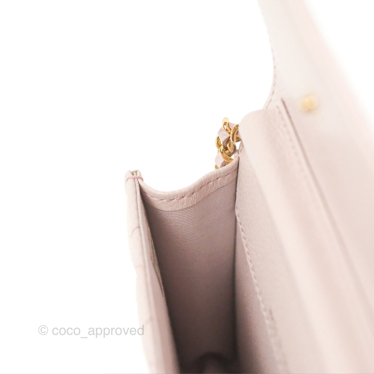 Chanel Miss Coco Clutch With Chain Quilted Lilac Pink Caviar Gold Hardware