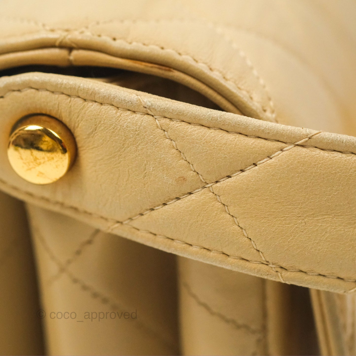 Chanel Vintage Double Sided Flap Bag Quilted Beige Lambskin Gold Hardware