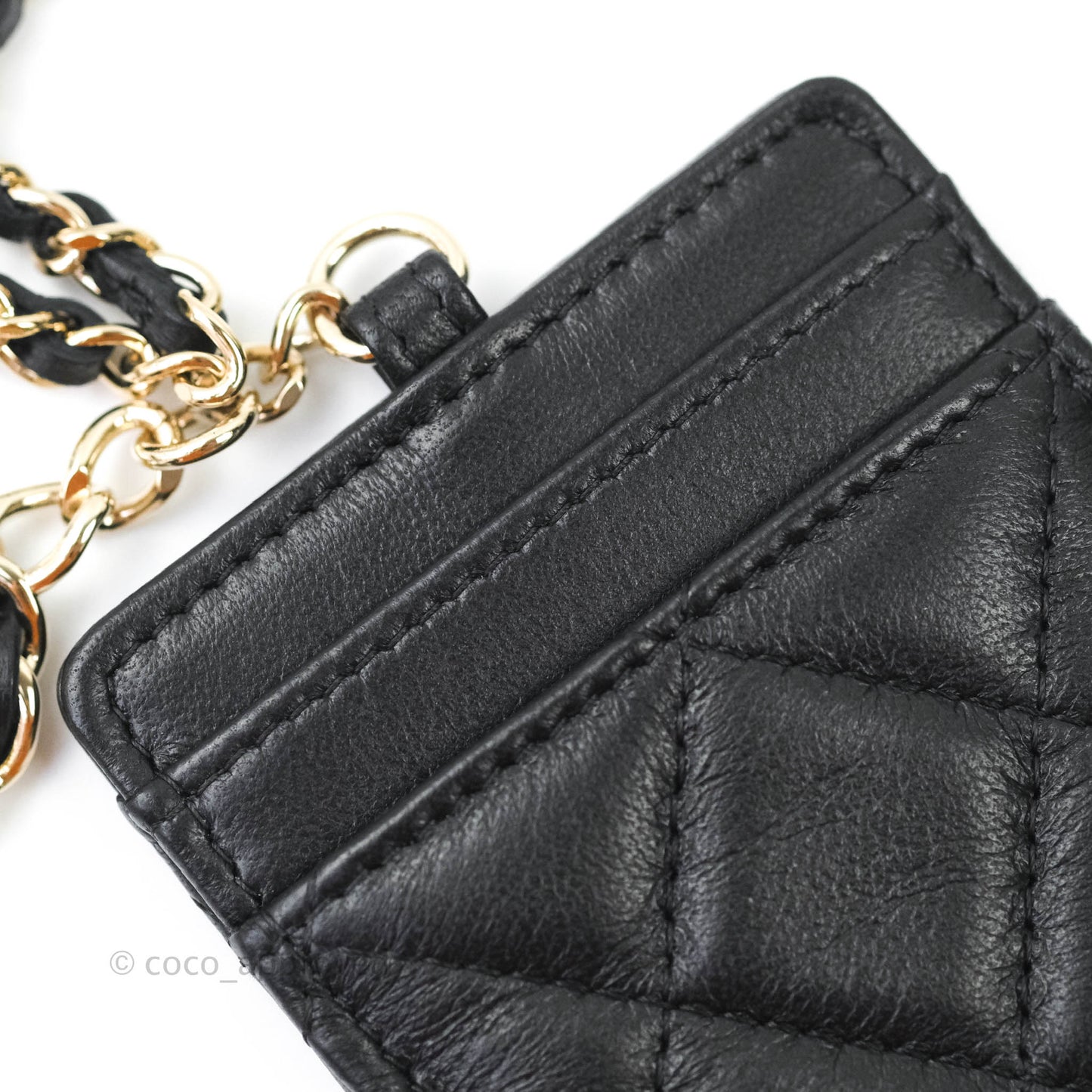 Chanel Quilted Chain Infinity Card Holder Black Lambskin Gold Hardware