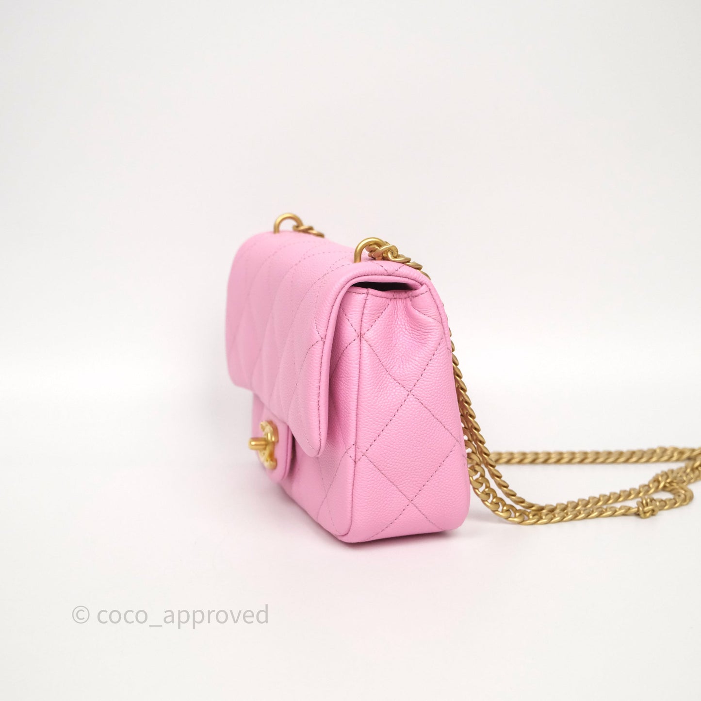Chanel Heart Crush Mini Flap Bag Pink Caviar Aged Gold Hardware