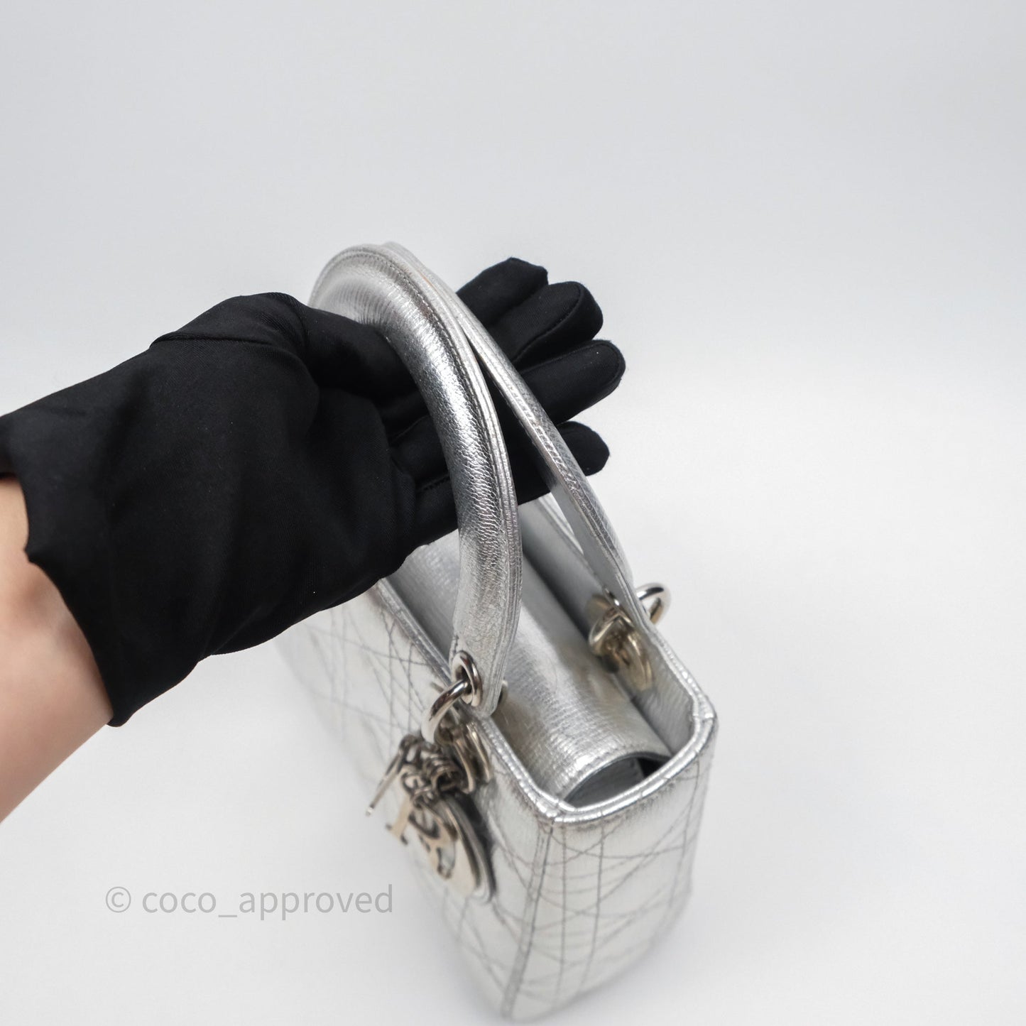 Christian Dior Small Lady Dior My ABCDior Silver Metallic Grained Calfskin Cannage