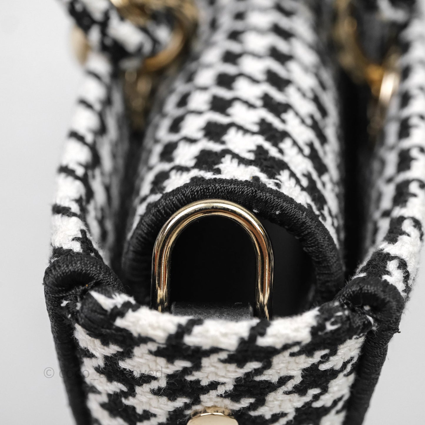 Christian Dior Medium Lady D-Joy Bag Black White Houndstooth Gold Hardware