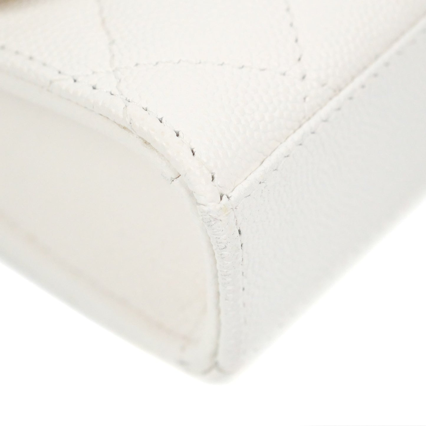Chanel Mini Top Handle Clutch with Chain White Caviar Light Gold Hardware 23P