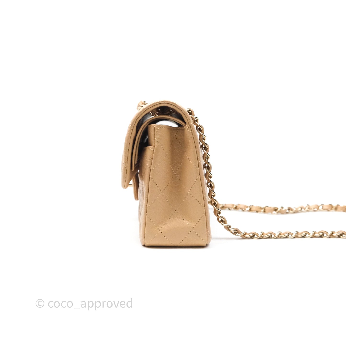 Chanel Classic Small S/M Quilted Flap Beige Caviar Gold Hardware