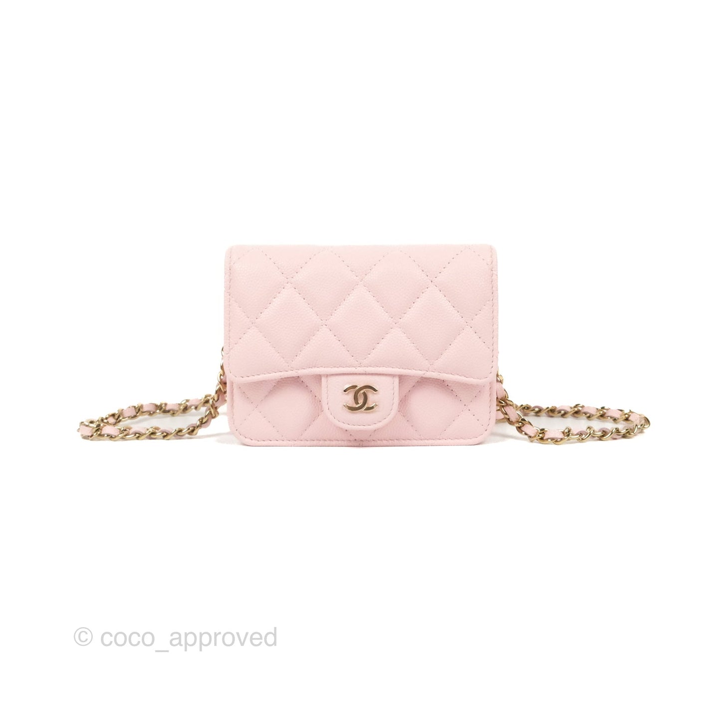 Chanel Mini Wallet With Chain Light Pink Caviar Gold Hardware