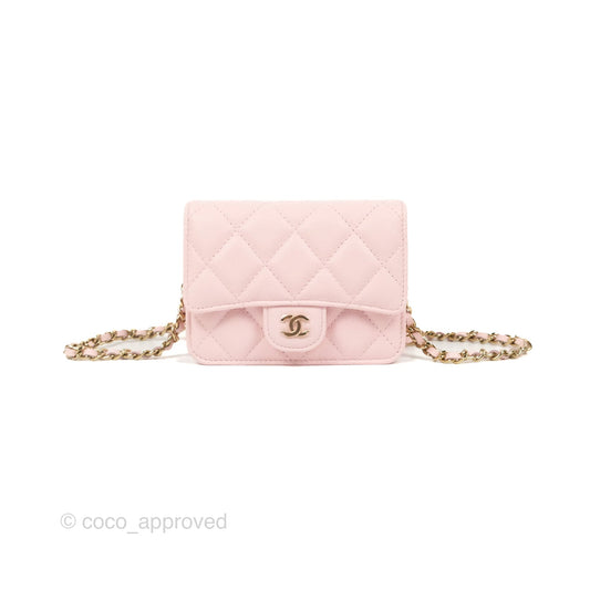 Chanel Mini Wallet With Chain Light Pink Caviar Gold Hardware