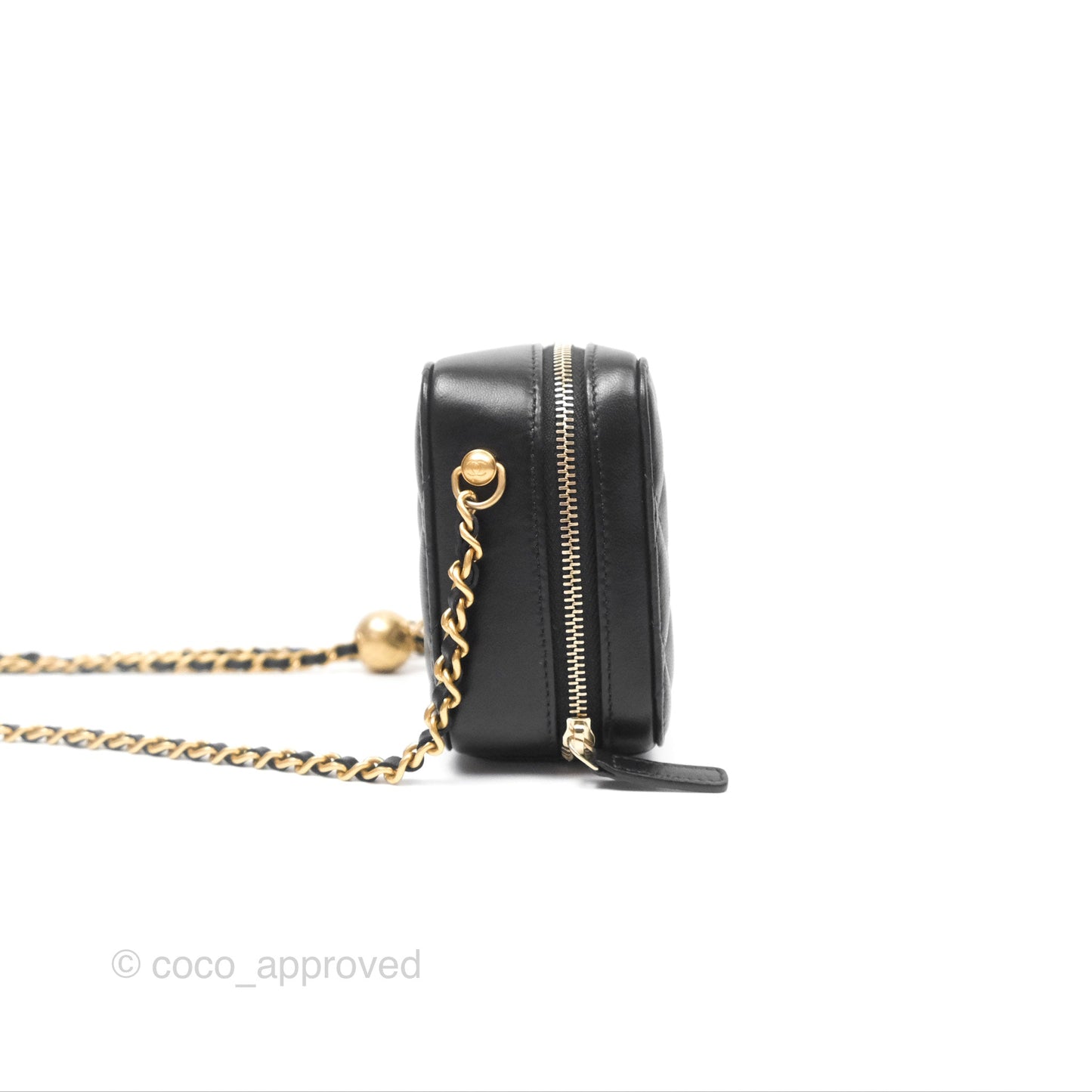 Chanel Pearl Crush Mini Camera Case Quilted Black Lambskin Aged Gold Hardware
