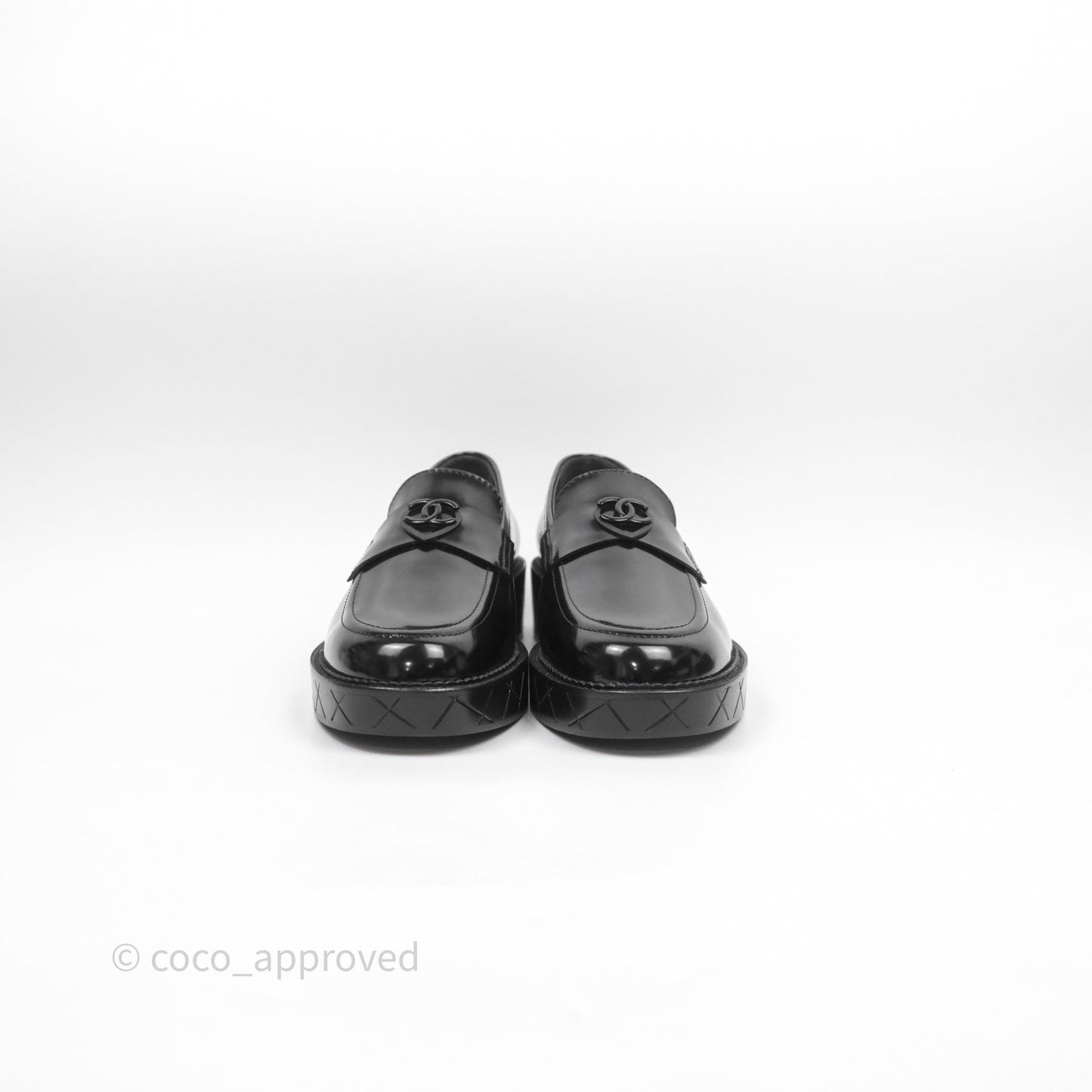 Chanel Shiny Calfskin So Black CC Mocassin Loafers Size 38.5