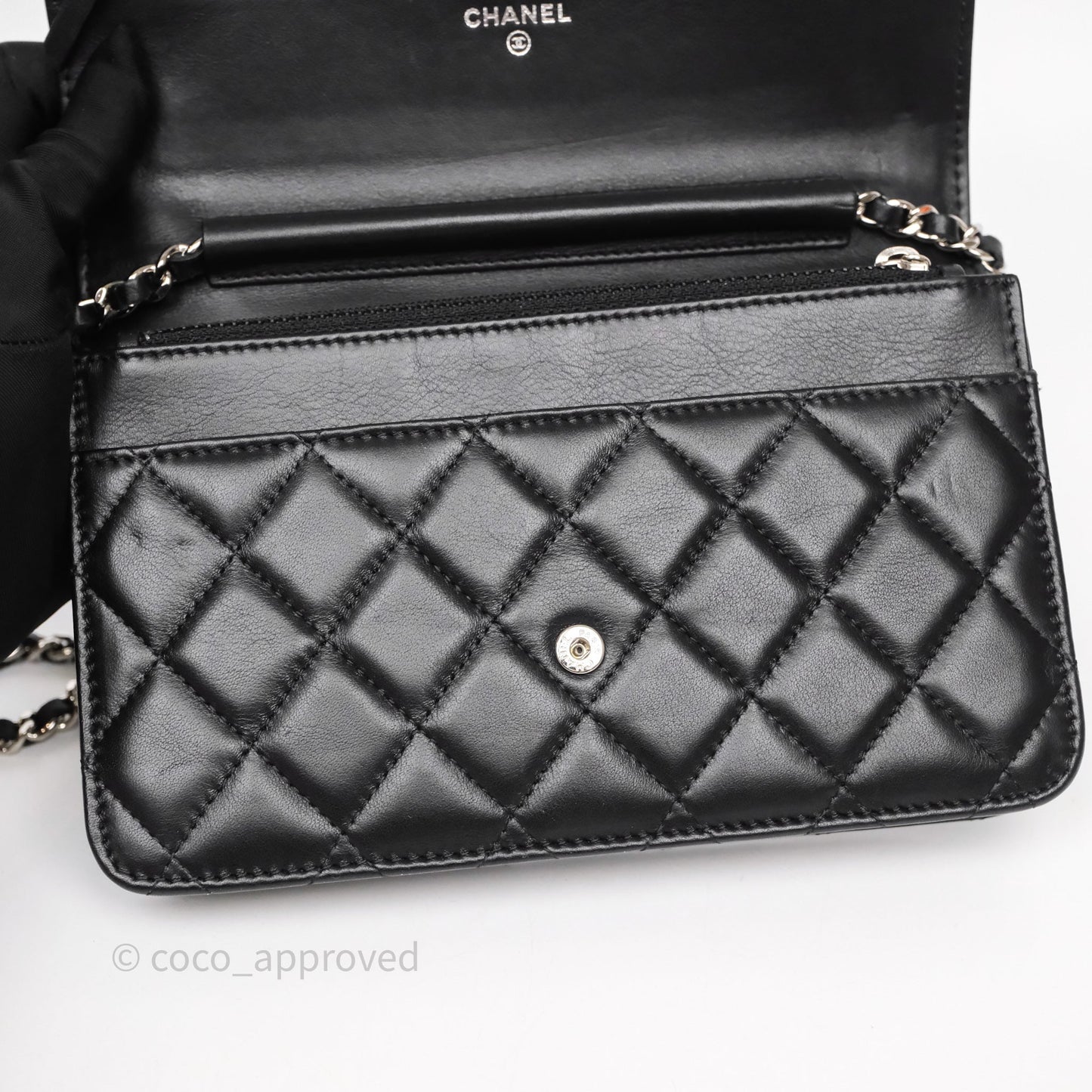 Chanel Cambon Line Wallet On Chain Black Lambskin Bag Silver Hardware