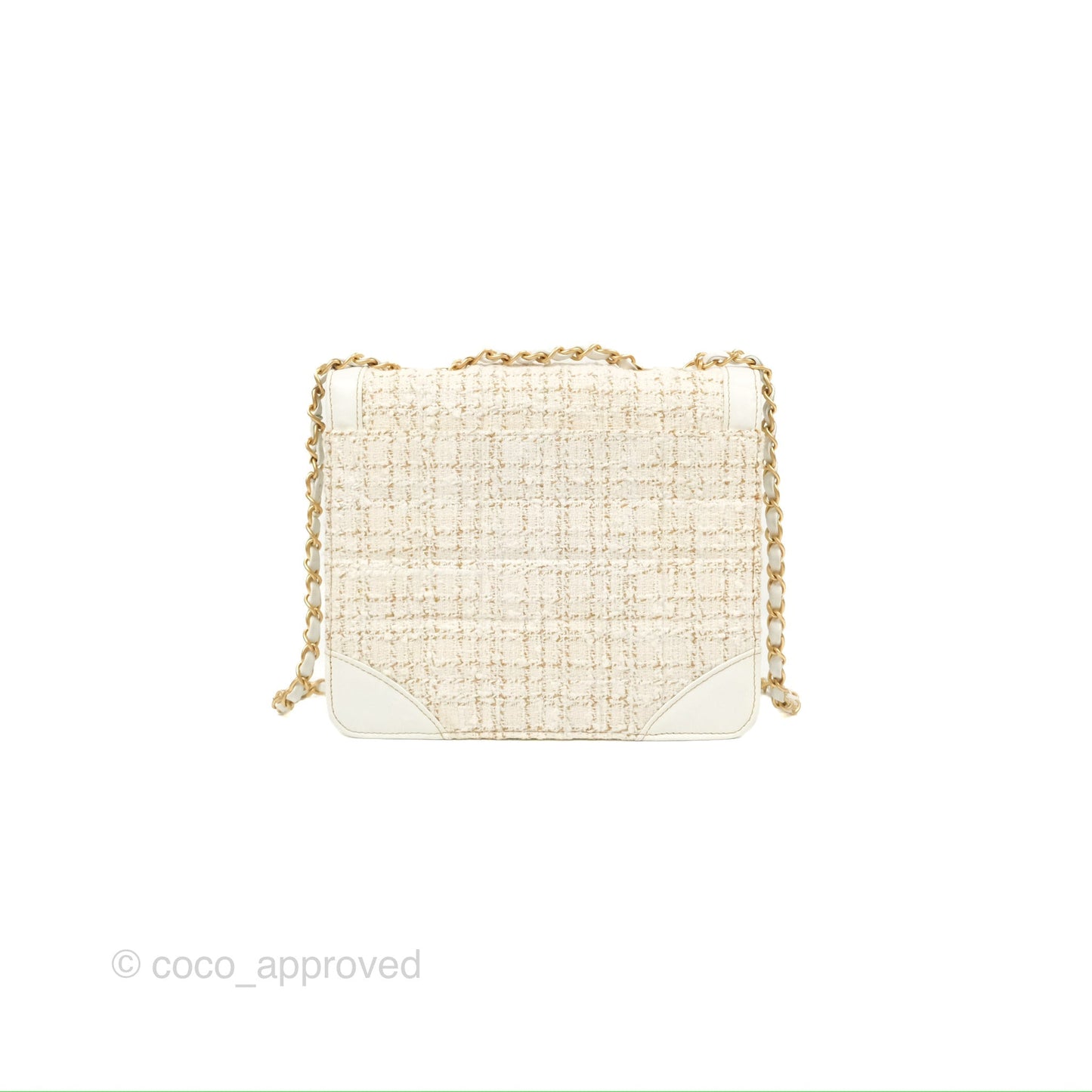 Chanel Small Tweed Flap Bag White Aged Gold Hardware