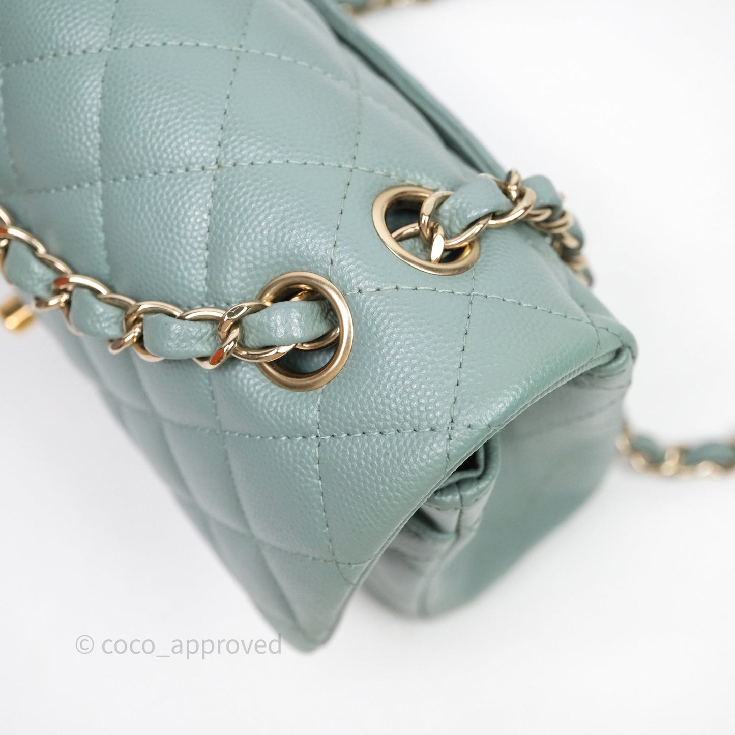 Chanel Small Quilted Classic Flap Tiffany Green Cavier Gold Hardware