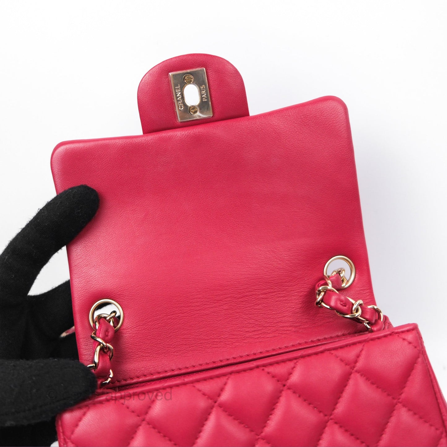 Chanel Mini Square Flap Red Lambskin Light Gold Hardware