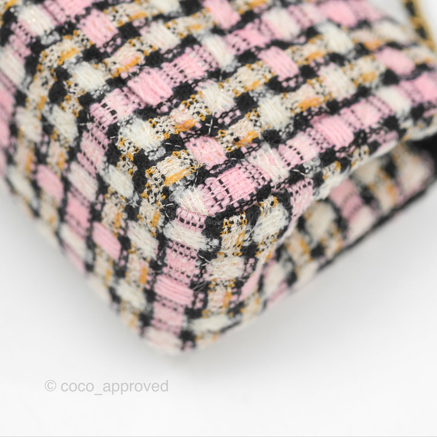 Chanel Pearl Crush Mini Square Quilted Pink Tweed Aged Gold Hardware