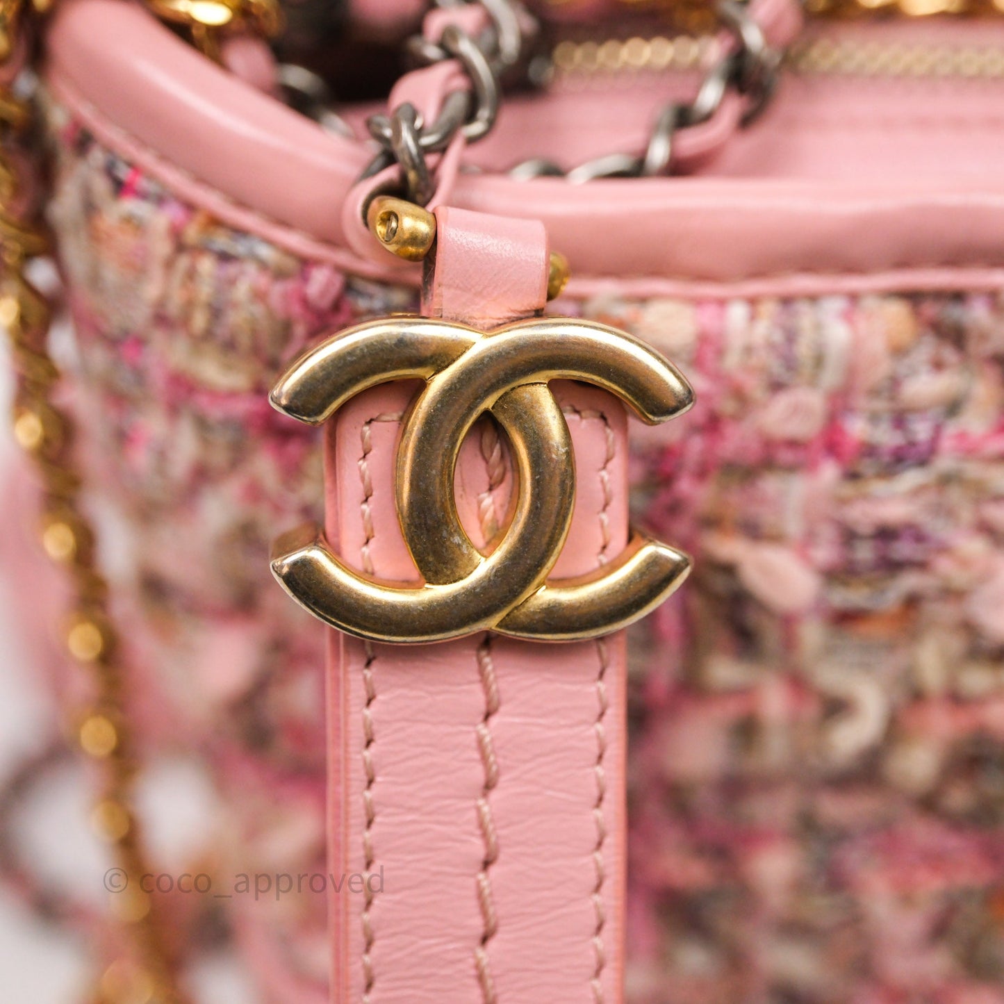 Chanel Small Gabrielle Hobo Quilted Pink Tweed Aged Calfskin