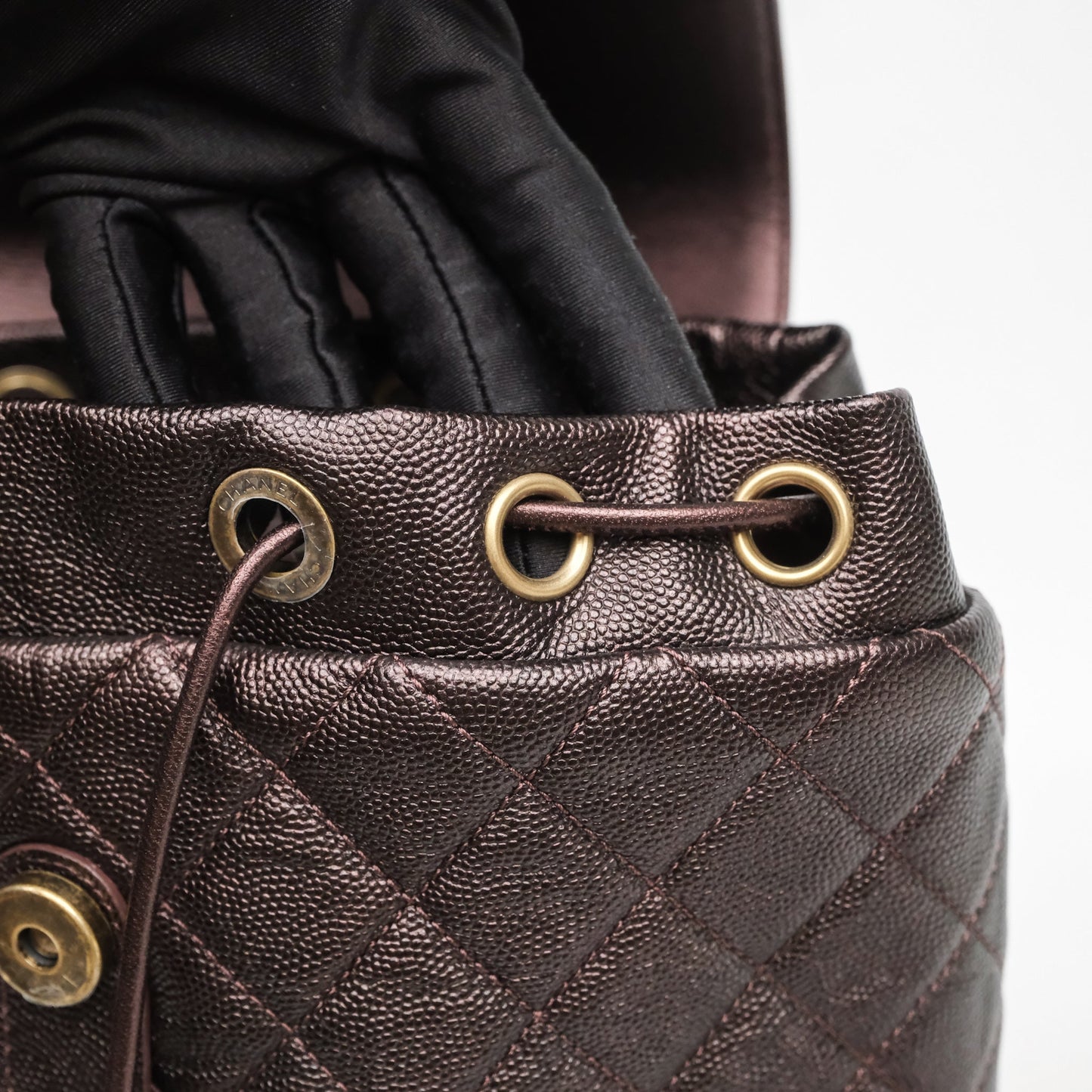Chanel Quilted Filigree Backpack Purple Iridescent Burgundy Caviar Aged Gold Hardware