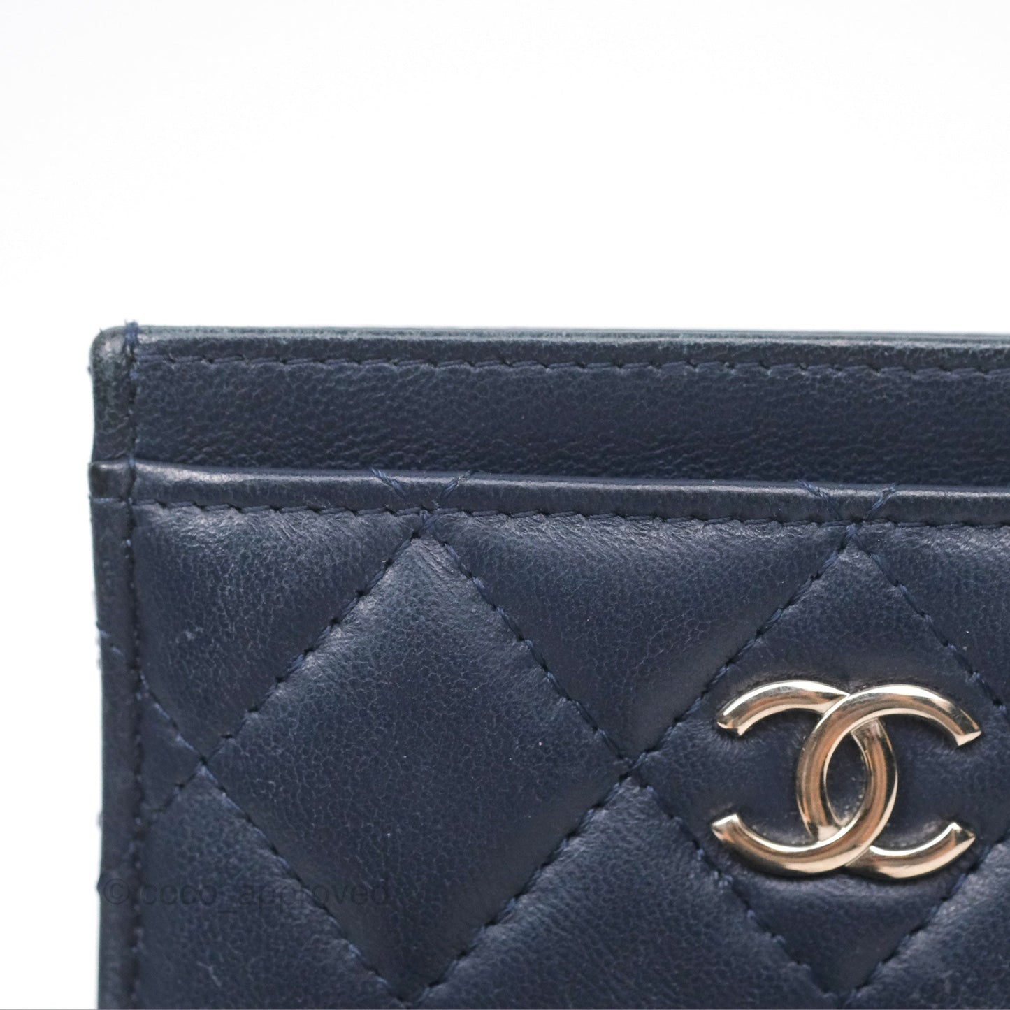 Chanel Quilted Classic Flat Card Holder Navy Sliver Hardware