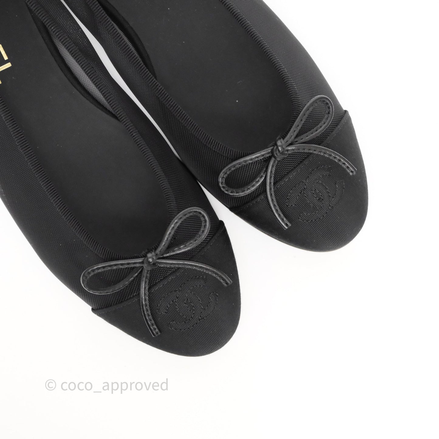 Chanel Ballet Flats Black Mesh Grosgrain 26P Size 38.5