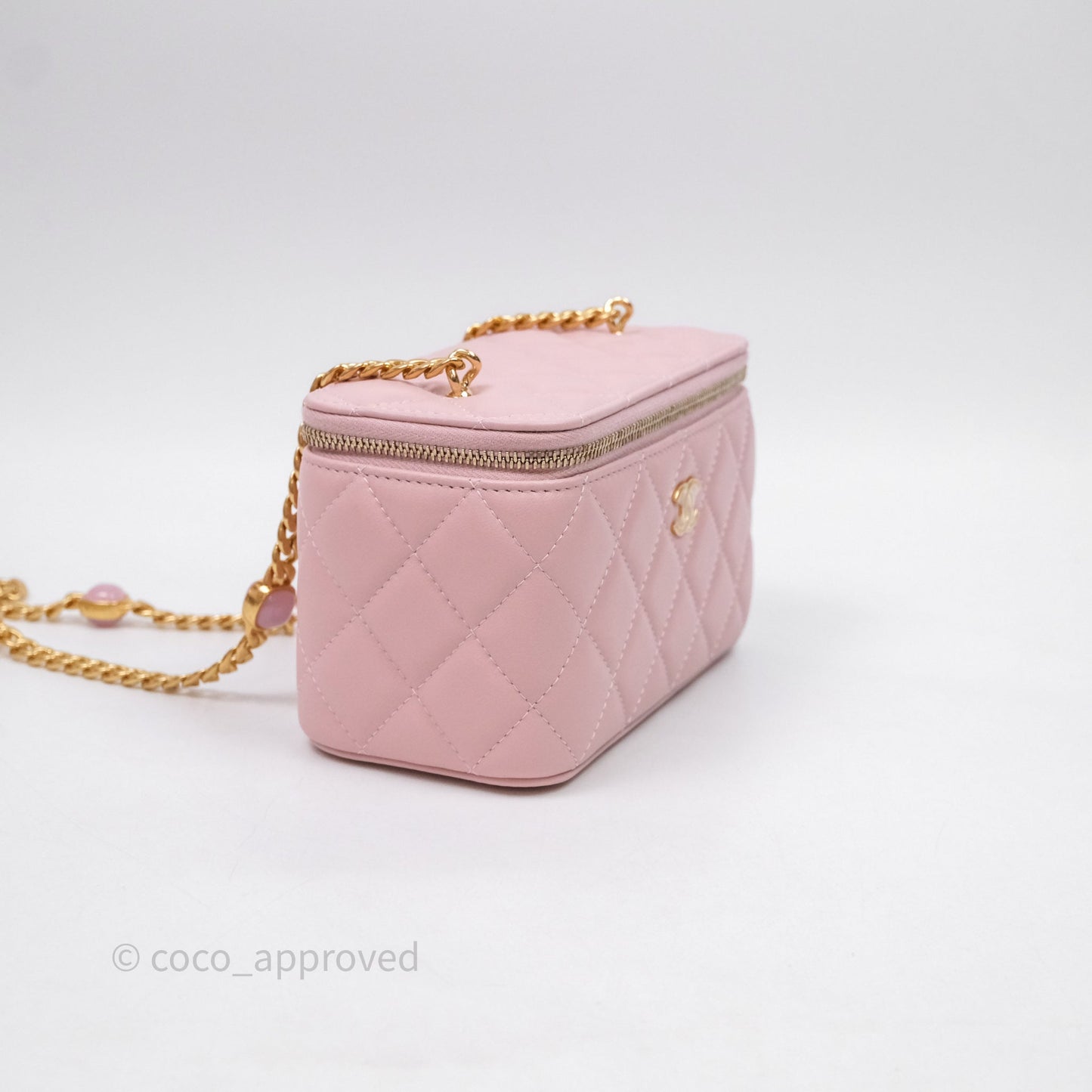 Chanel Vanity with Multicolor Resin Chain Pink Lambskin Aged Gold Hardware