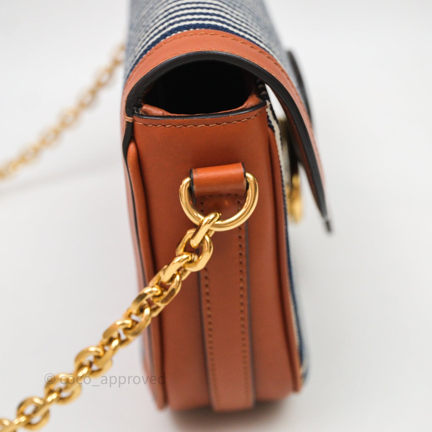 Celine Medium Chain Maillon Triomphe Canvas Tan Calfskin