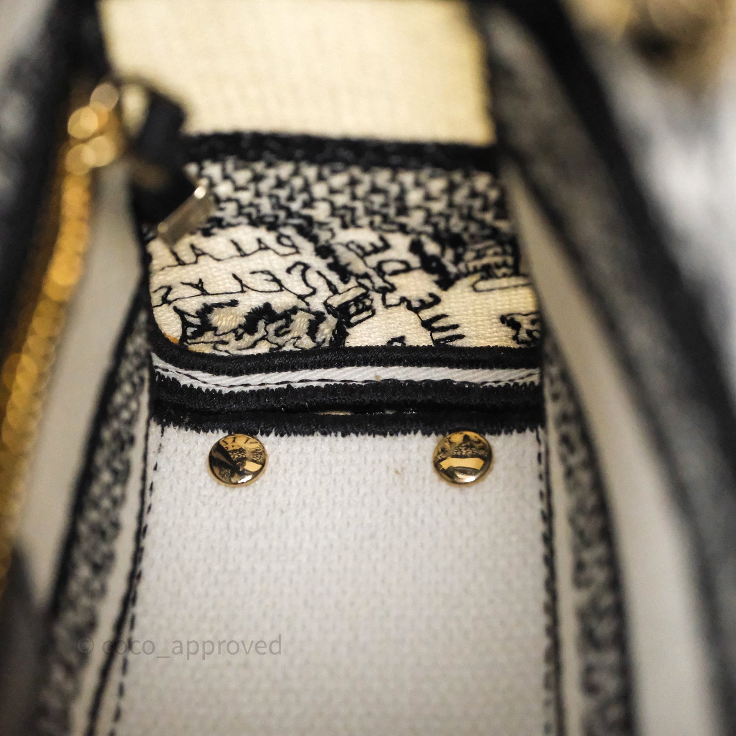 Christian Dior Mini Lady D-Lite Bag White/ Black Plan de Paris Embroidered